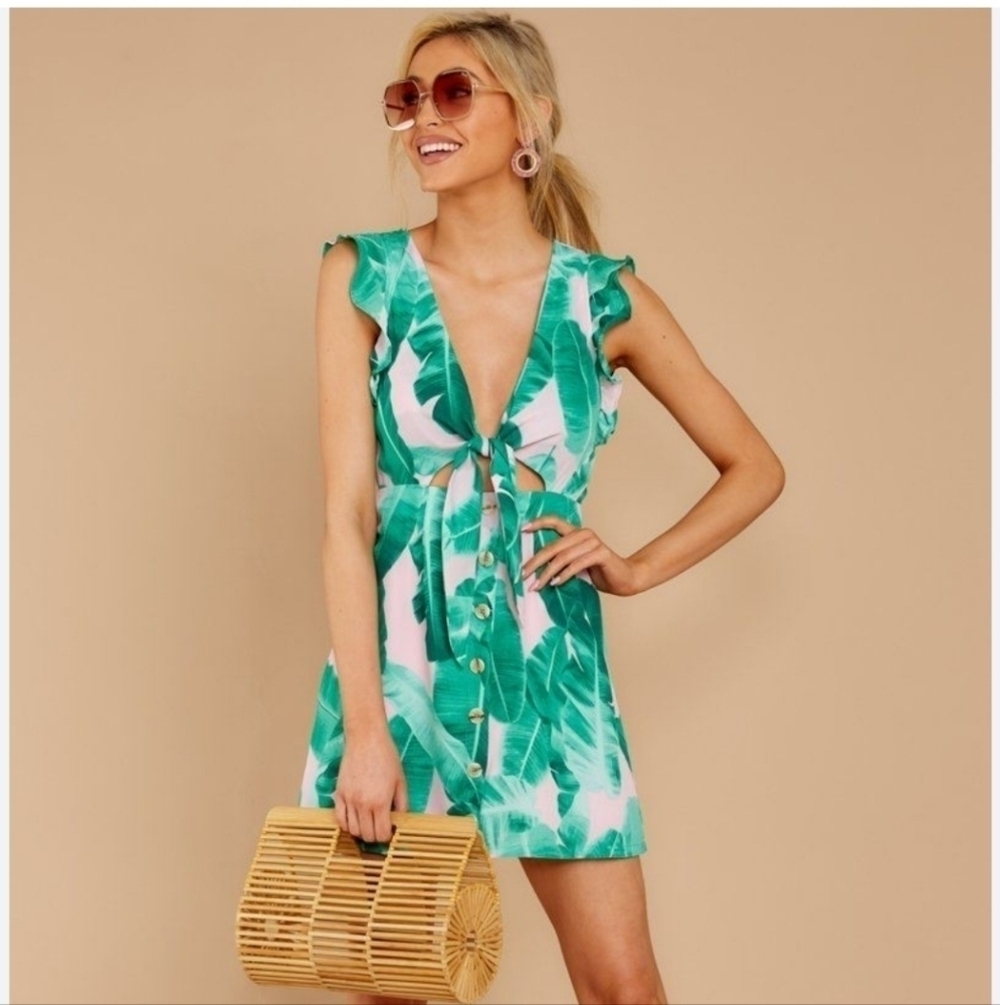 Buddy love leaf print button down cutout minidress size small